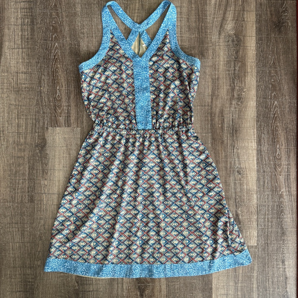 Toad&Co Blue Patterned Crossback Casual Dress